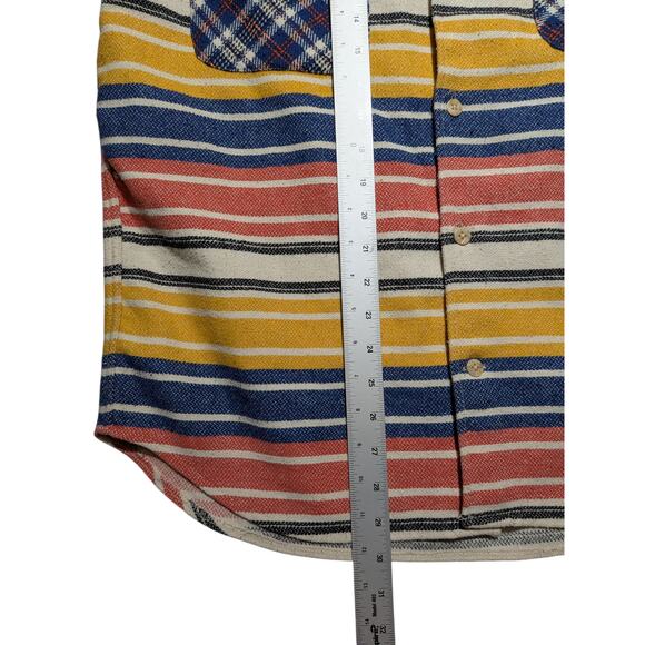 Think Pink Patchwork Flannel Shirt L Plaid Stripe Outdoor Vintage - Picture 10 of 14